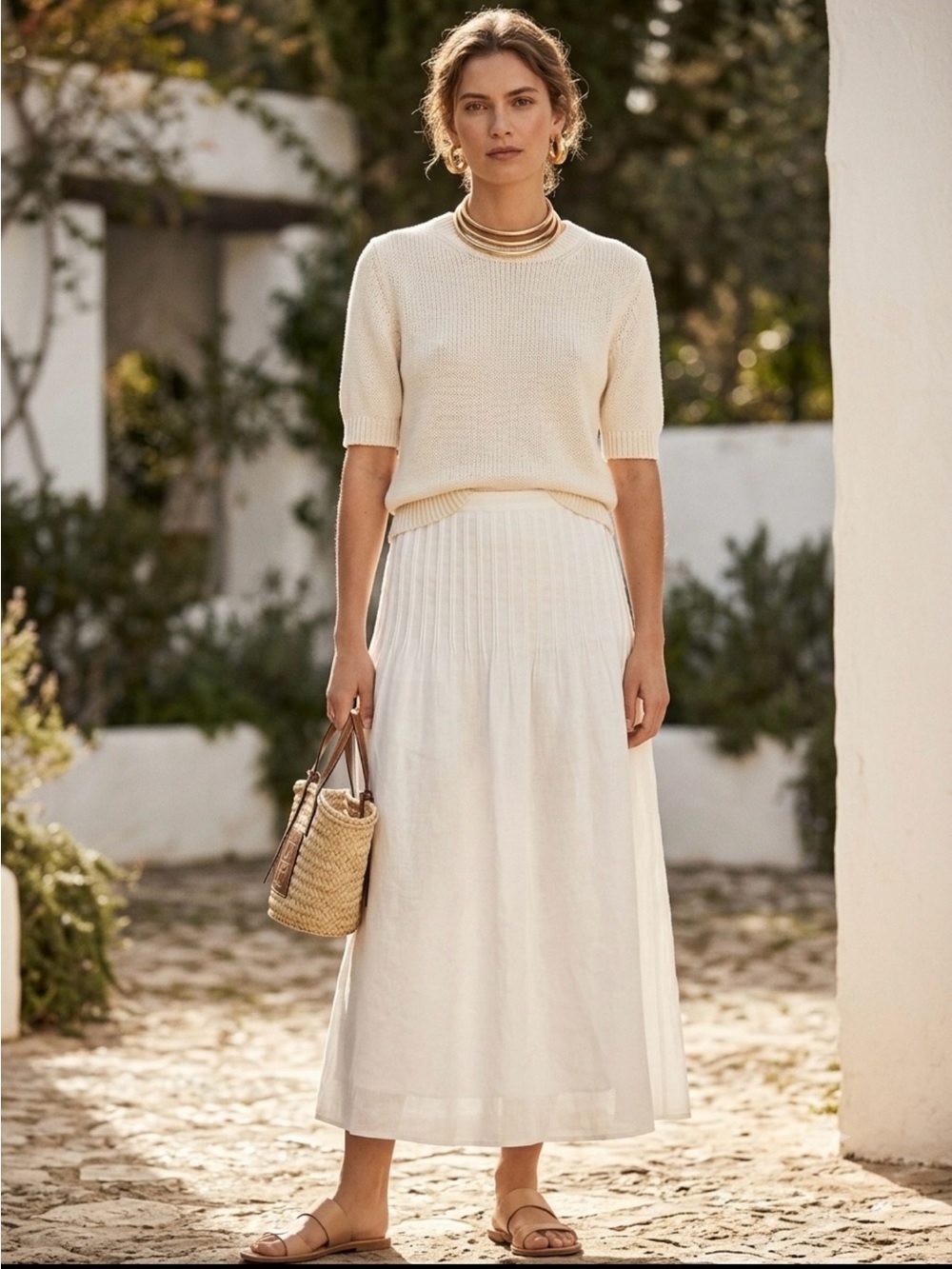 Massimo Dutti linen with lining Women's White Midi Skirt